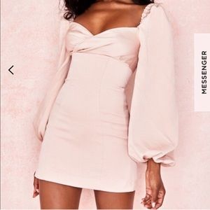 HOUSE OF CB Aliyah Blush Balloon Sleeve Dress